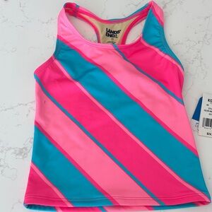 Lands' End Girls Vibrant Pink and Blue Swim Bathing Suit Racerback Tank - XS 4/5